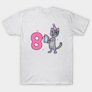 I am 8 with cat - girl birthday 8 years old T-Shirt